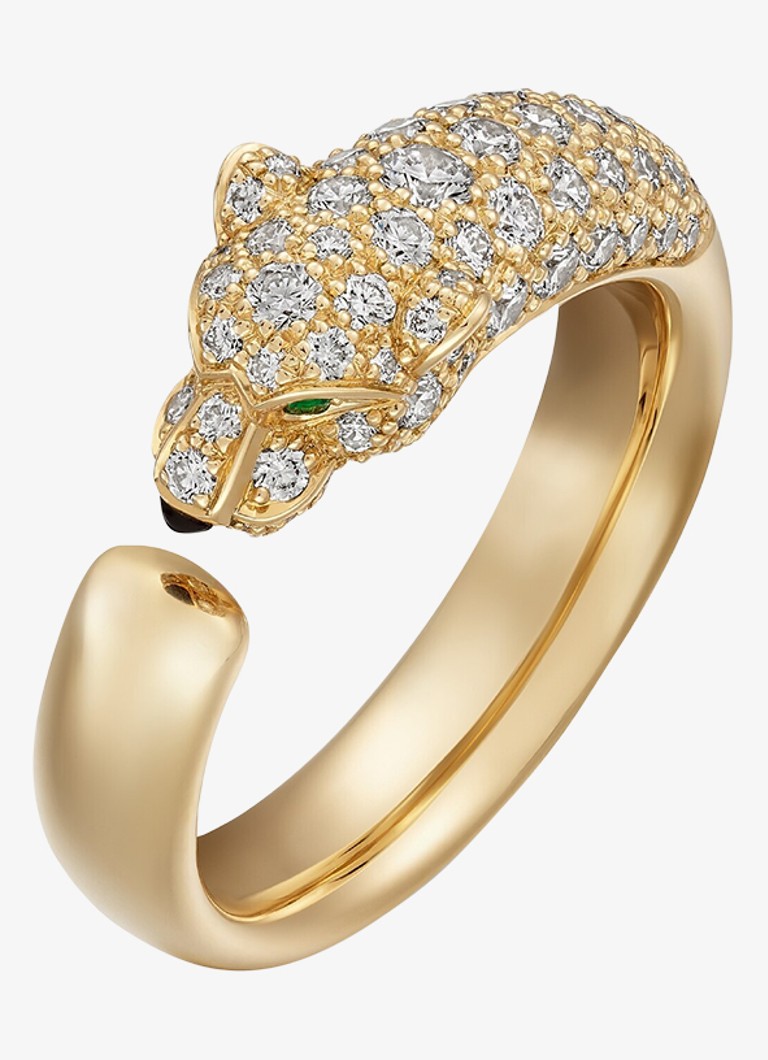 Cartier Dames Panthère de Cartier ring, small model van 18 karaat geelgoud met onyx, smaragd en 0.68 ct diamant CRN47658 in de kleur Geelgoud
