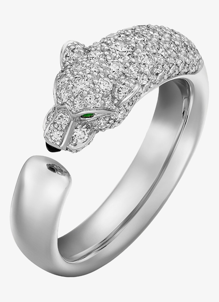 Cartier Dames Panthère de Cartier ring, small model van 18 karaat witgoud met onyx, smaragd en 0.68 ct diamant CRN47659 in de kleur Witgoud
