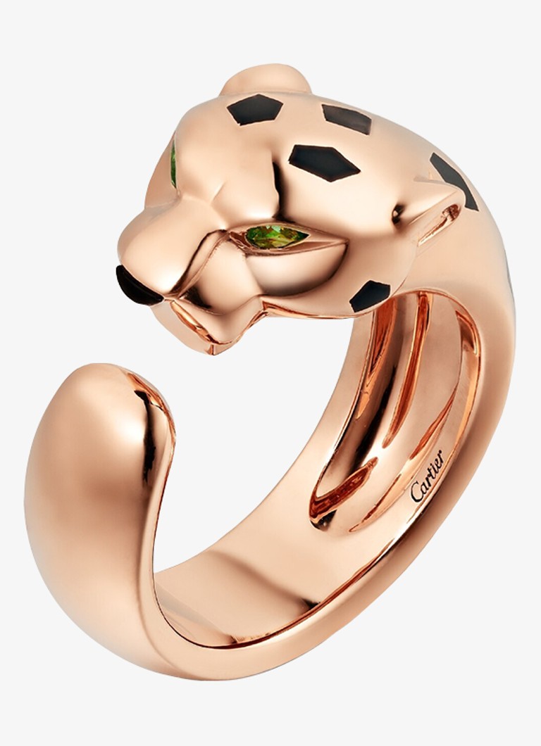 Cartier Dames Panthère de Cartier ring, medium model van 18 karaat roségoud met onyx en tsavoriet granaat CRB42309 in de kleur Roségoud