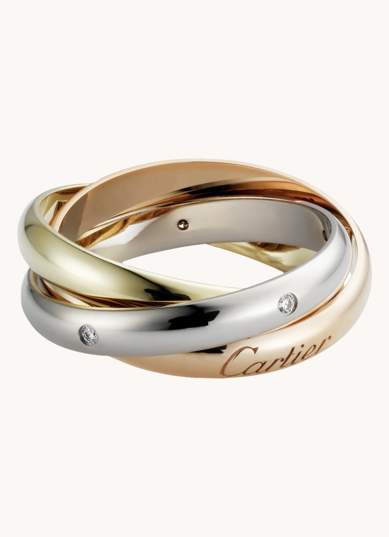 Cartier Dames Trinity medium ring van 18 karaat rosé-, wit,- en geelgoud met diamant CRB4088500 in de kleur Aluminium