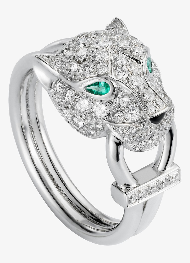 Cartier Dames Panthère de Cartier ring van 18 karaat witgoud met emerald, onyx en diamanten CRN4244700 in de kleur Witgoud