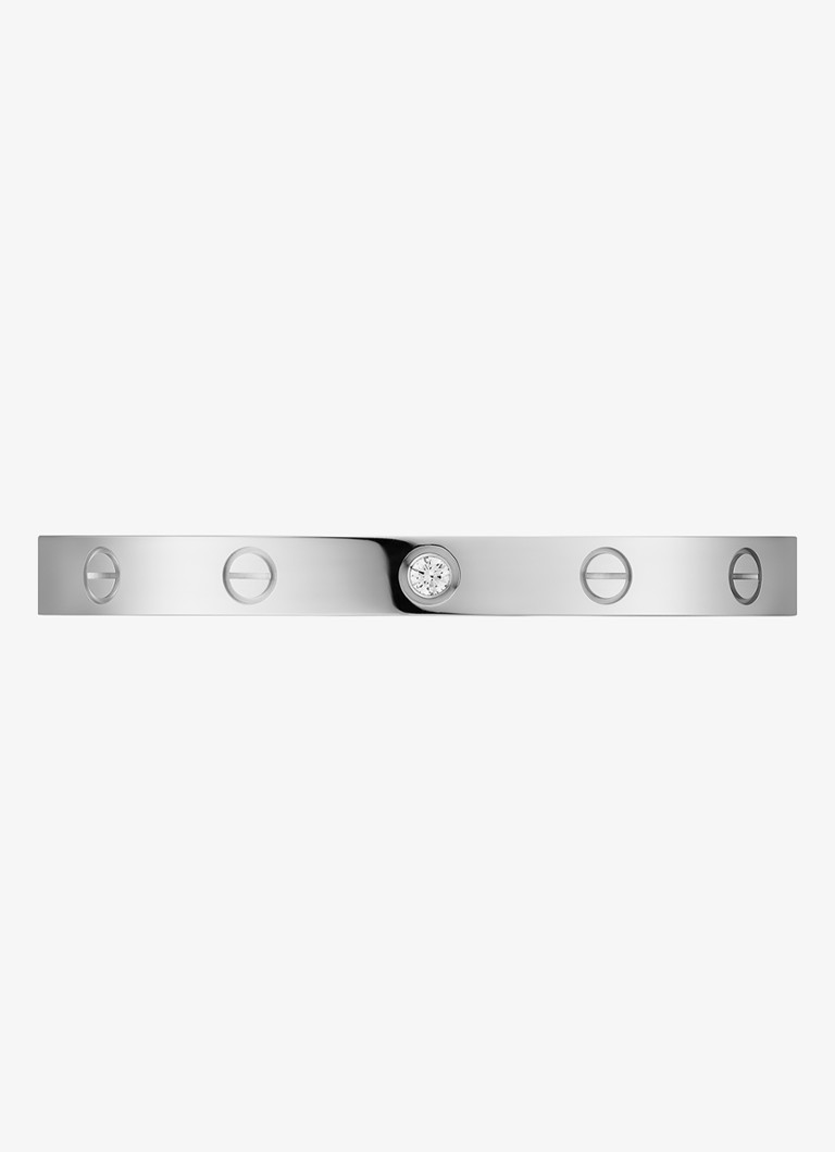 Cartier Dames LOVE bangle open klassiek model van 18 karaat witgoud met 0.10 ct diamant CRB6029917 in de kleur Witgoud