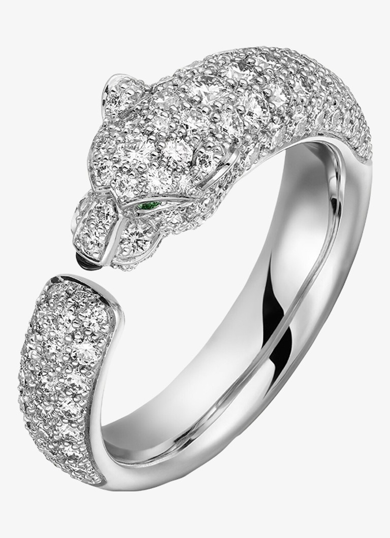 Cartier Heren Panthère de Cartier ring van 18 karaat witgoud met onyx, smaragd en 0.95 ct diamant CRN47656 in de kleur Witgoud