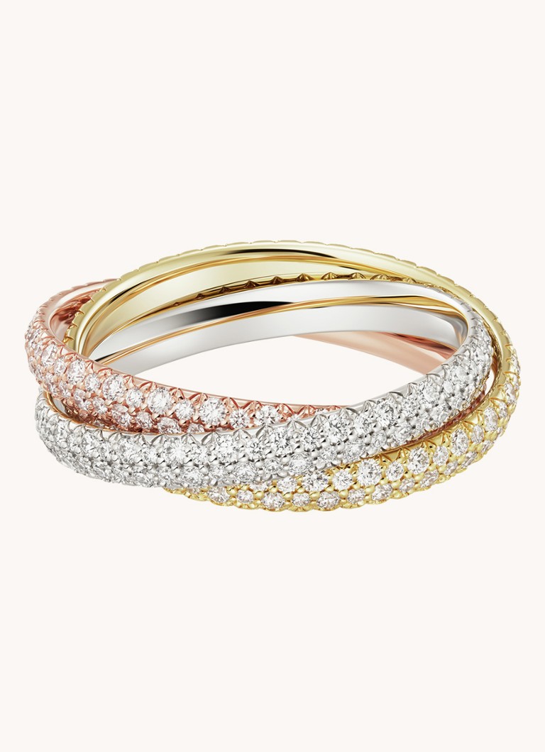 Cartier Dames Trinity ring small van 18 karaat wit-, geel-, en roségoud met diamant CRN4778100 in de kleur Multicolor