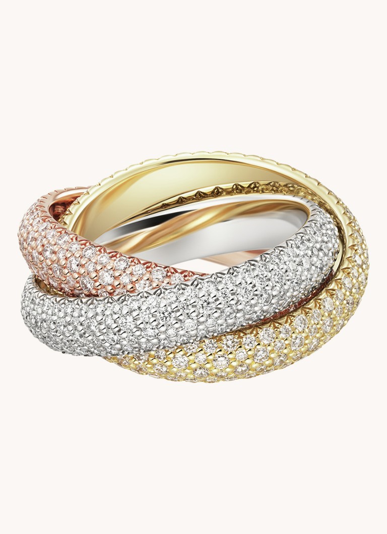Cartier Dames Trinity ring large van 18 karaat wit-, geel- en roségoud met diamant CRN4778300 in de kleur Multicolor