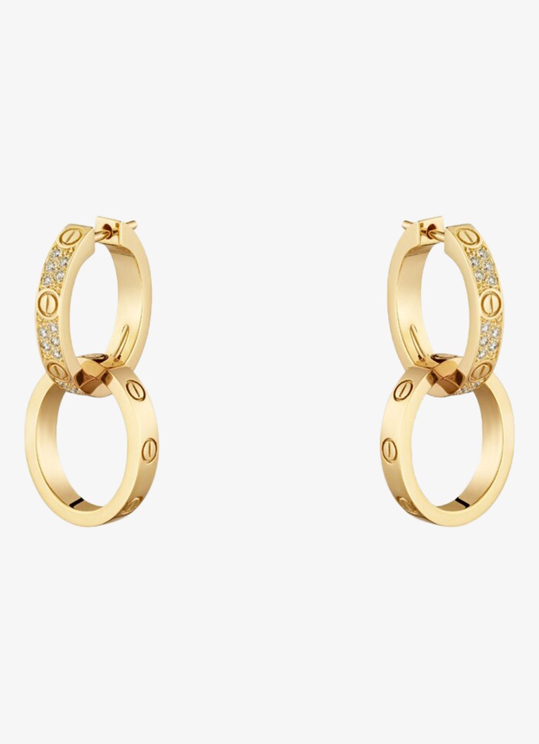 Cartier Dames LOVE oorringen van 18 karaat geelgoud met 15 diamanten CRN8515241 in de kleur Geelgoud