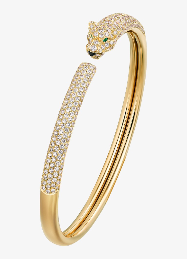 Cartier Dames Panthère de Cartier armband, klein model van 18 karaat geelgoud met onyx, smaragd en 2.34 ct diamant CRN6718117 in de kleur Geelgoud