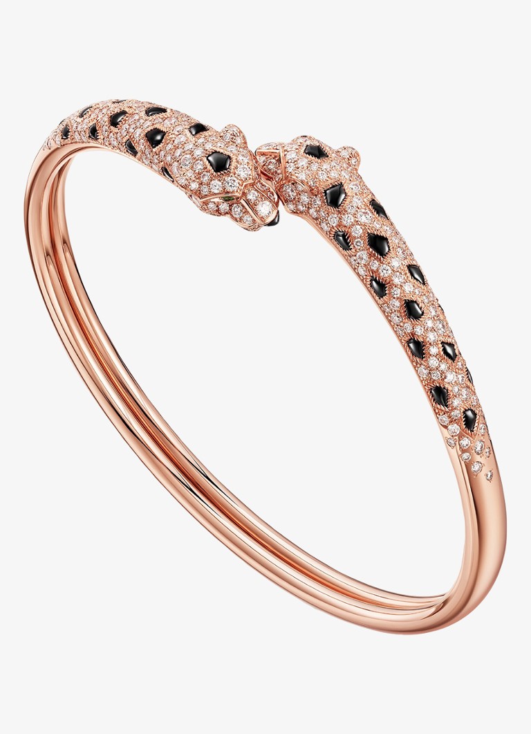 Cartier Dames Panthère de Cartier armband, klein model van 18 karaat roségoud met onyx, smaragd en 1.64 ct diamant CRN6725717 in de kleur Roségoud