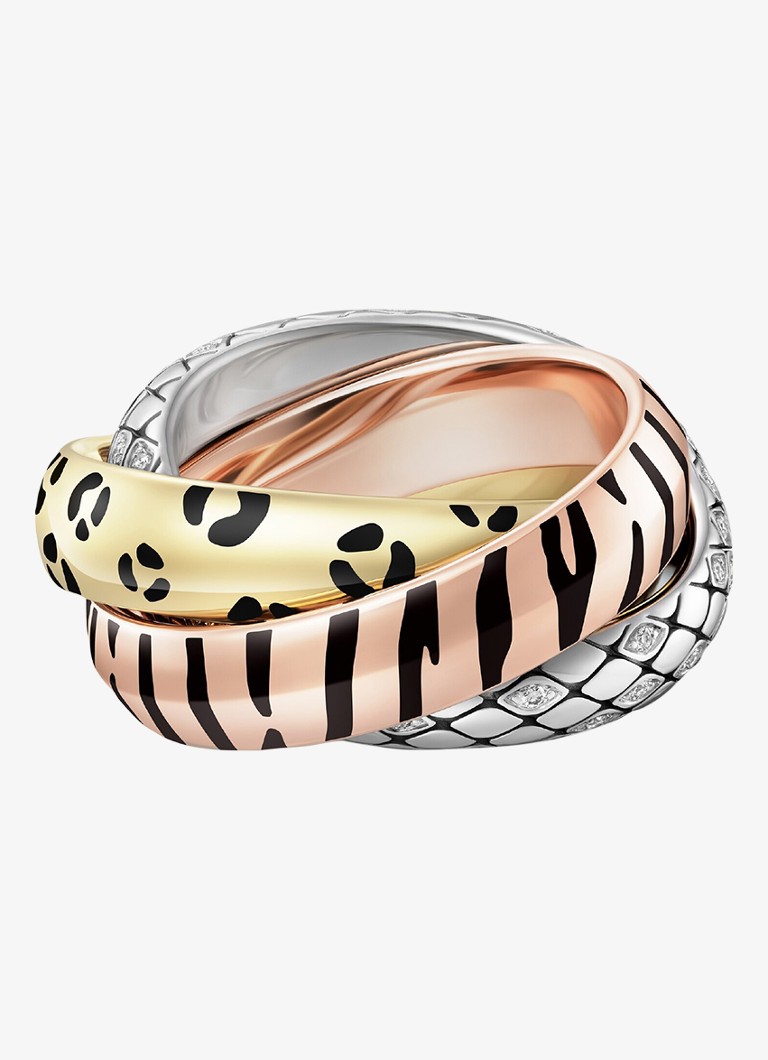Cartier Dames Trinity ring van 18 karaat rosé-, wit-, en geelgoud met lakwerk en 0.18 ct diamant CRB42417 in de kleur Multicolor