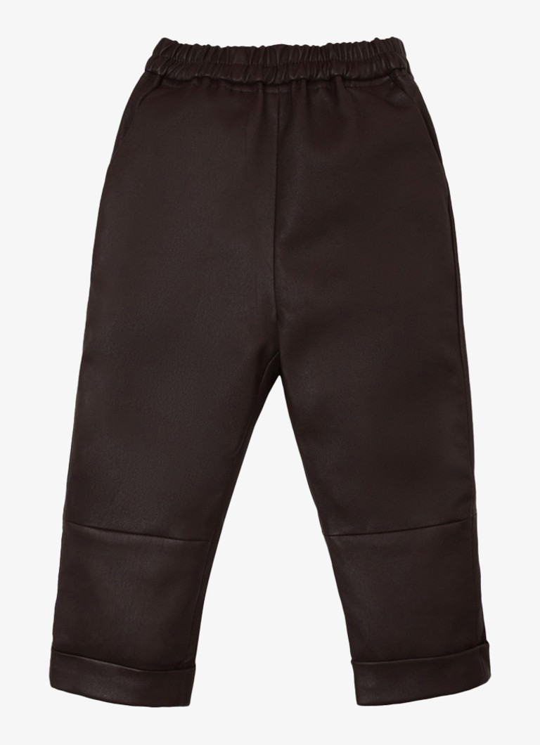 Donsje Amsterdam Meisjes Bobbie straight fit pantalon van leer in de kleur Chocoladebruin, maat: 122