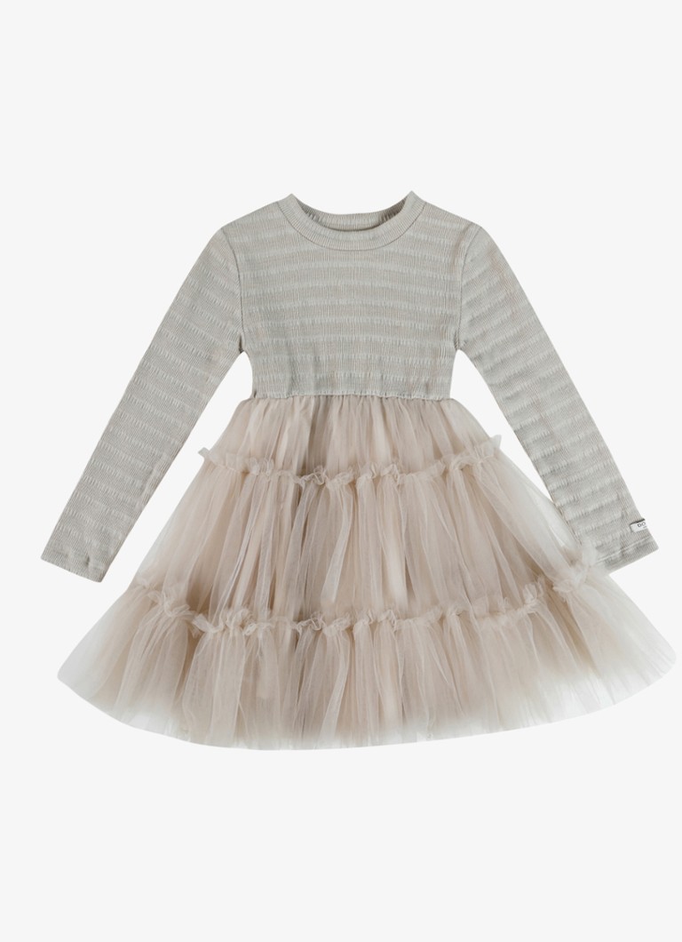 Donsje Amsterdam Meisjes Aurin jurk met tule in de kleur Taupe, maat: 4Y-5Y=110