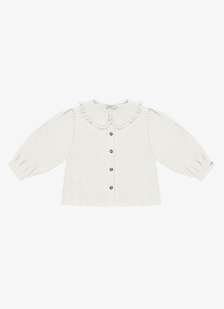 Donsje Amsterdam Meisjes Luikje blouse van linnen in de kleur Gebroken wit, maat: 7Y-8Y=128