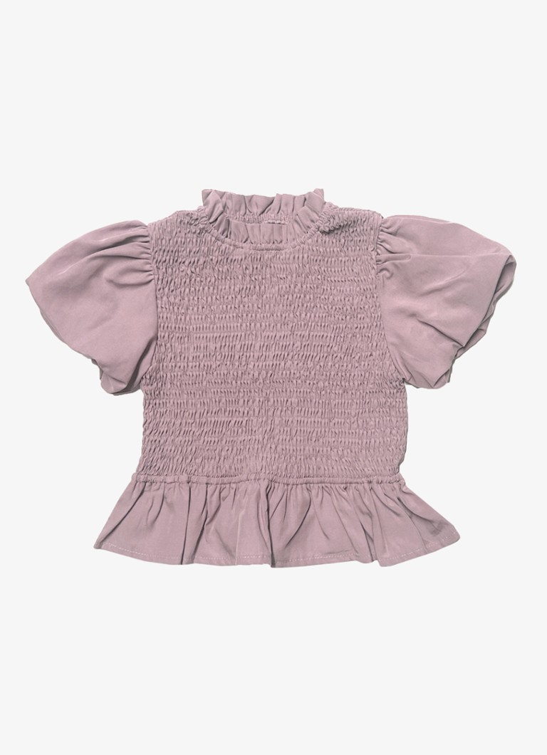 Donsje Amsterdam Meisjes Sorien top met smockwerk en pofmouw in de kleur Roze, maat: 3Y-4Y=104