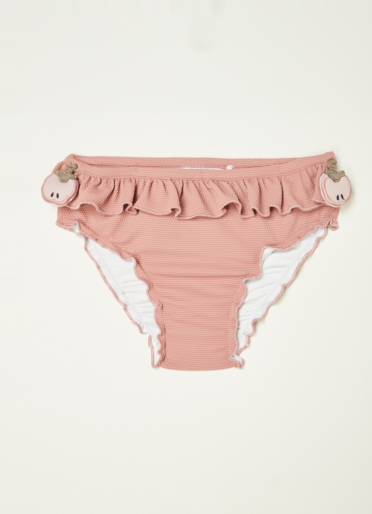 Donsje Amsterdam Meisjes Sisi zwemslip met volant en structuur in de kleur Koraalroze, maat: 6-7Y=122