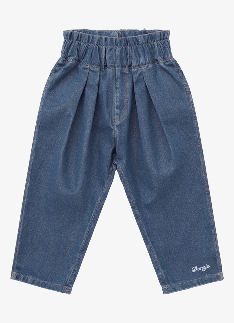 Donsje Amsterdam Meisjes Juma tapered fit broek van denim in de kleur Donkerblauw, maat: 3-4Y=104