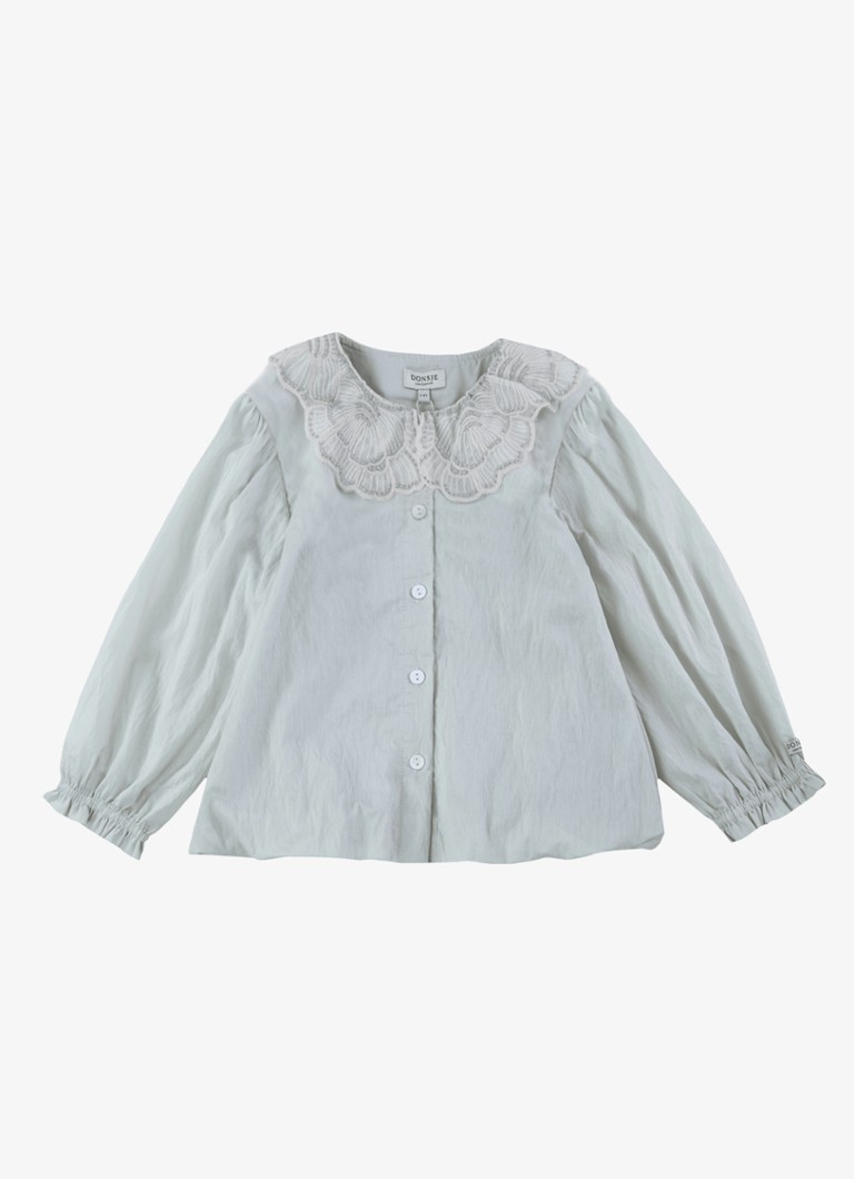 Donsje Amsterdam Meisjes Kieke blouse met kraag in de kleur Grijs, maat: 4-5Y=110