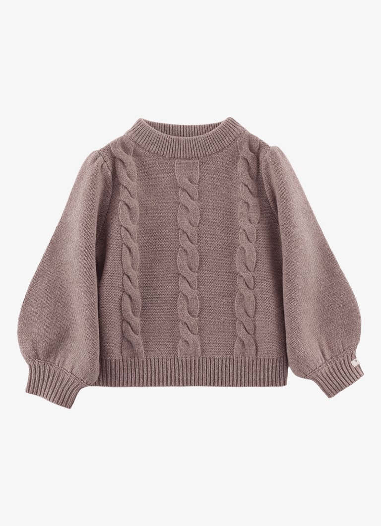 Donsje Amsterdam Meisjes Niena kabelgebreide trui van merino wol in de kleur Donkerroze, maat: 4-5Y=110