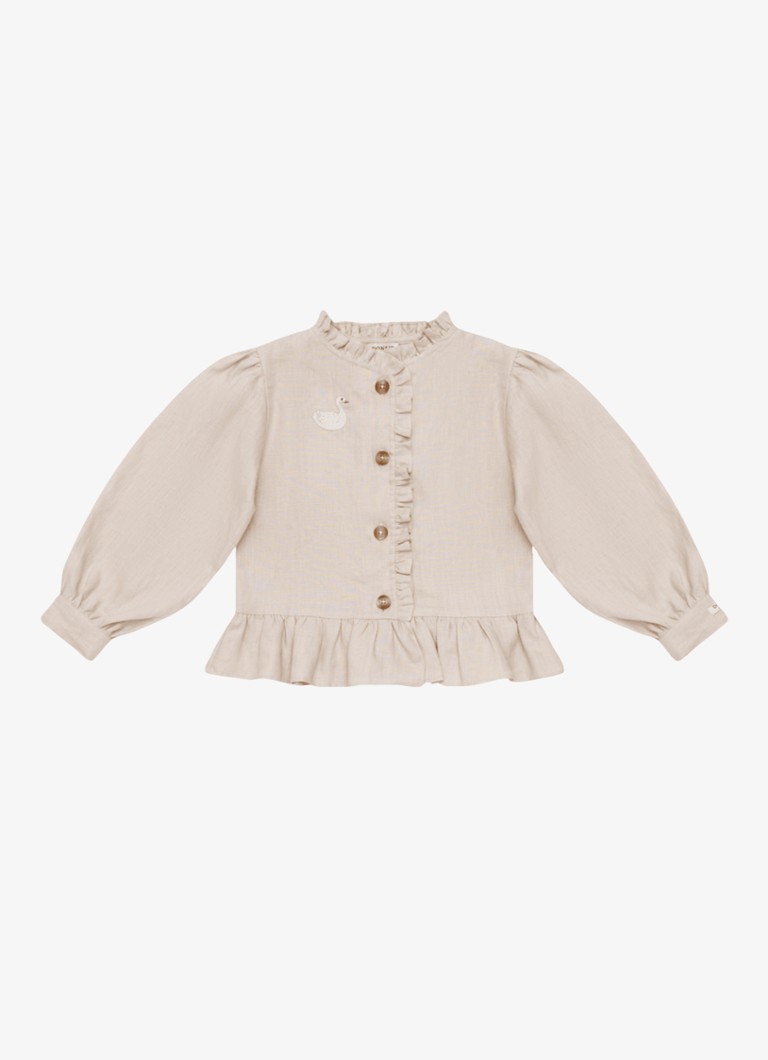 Donsje Amsterdam Meisjes Siles blouse met borduring in llinnenblend in de kleur Beige, maat: 4-5Y=110