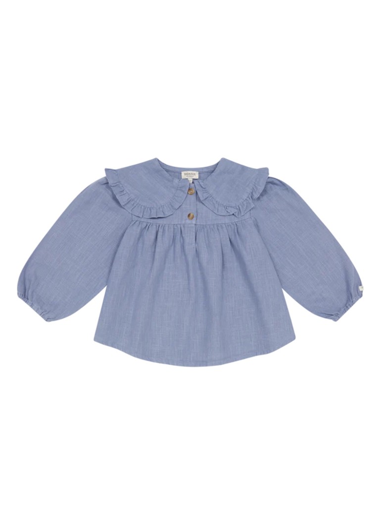 Donsje Amsterdam Meisjes Thewa blouse in linnenblend in de kleur Royalblauw, maat: 5-6Y=116
