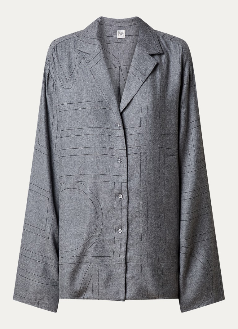 TOTEME Dames Oversized blouse met logoborduring in de kleur Grijs, maat: 42