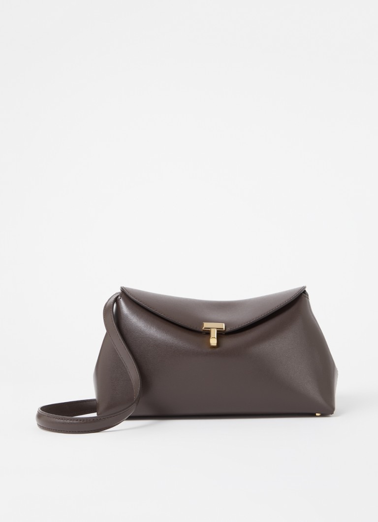 TOTEME Dames T-Lock clutch van leer met afneembare schouderriem in de kleur Donkerbruin, maat: ONE SIZE