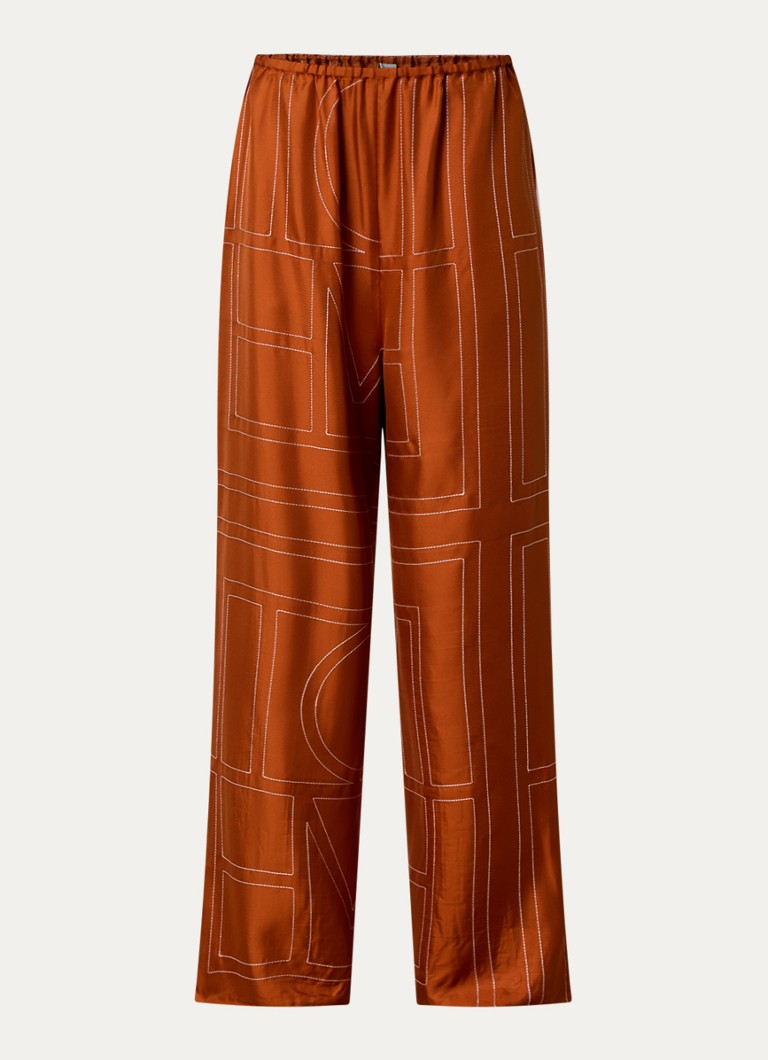 TOTEME Dames High waist loose fit pantalon van zijde met logoborduring in de kleur Oranjebruin, maat: 42