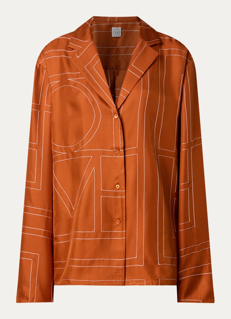 TOTEME Dames Blouse van zijde met logoborduring in de kleur Oranjebruin, maat: 38