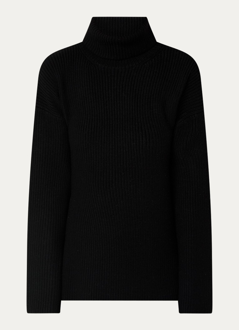 TOTEME Dames Grofgebreide trui van wol met col en split in de kleur Zwart, maat: S