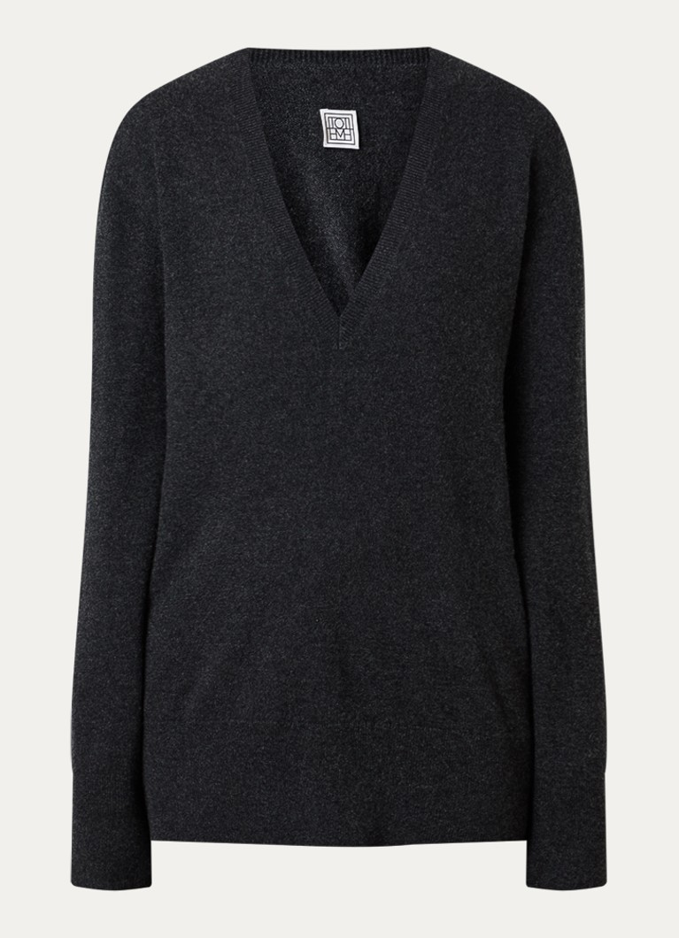 TOTEME Dames Fijngebreide pullover van kasjmier met V-hals in de kleur Antraciet, maat: XS