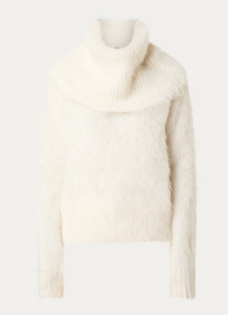 TOTEME Dames Grofgebreide trui in alpaca wolblend met opstaande kraag in de kleur Wit, maat: S