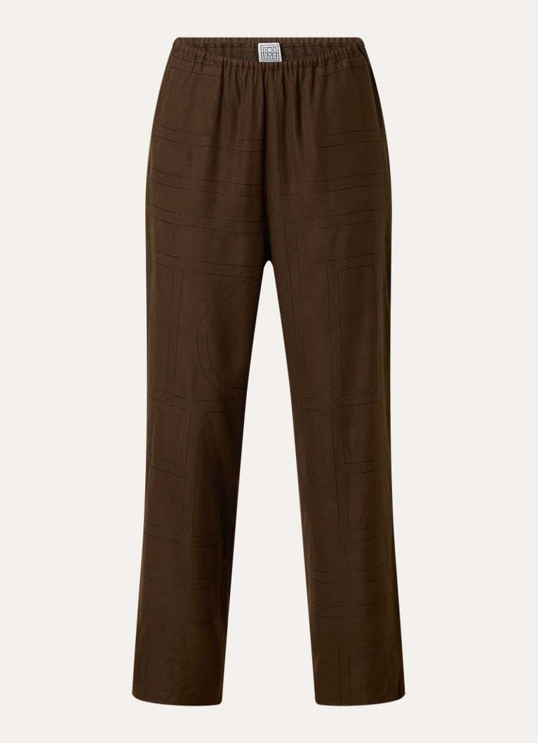 TOTEME Dames High waist loose fit pantalon met logoborduring in de kleur Donkerbruin, maat: 38