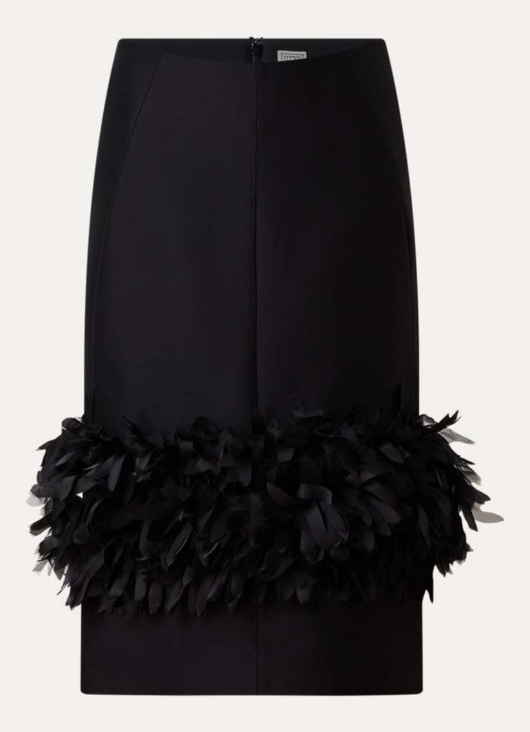 TOTEME Dames Midi rok in zijdeblend met franjes in de kleur Zwart, maat: 40