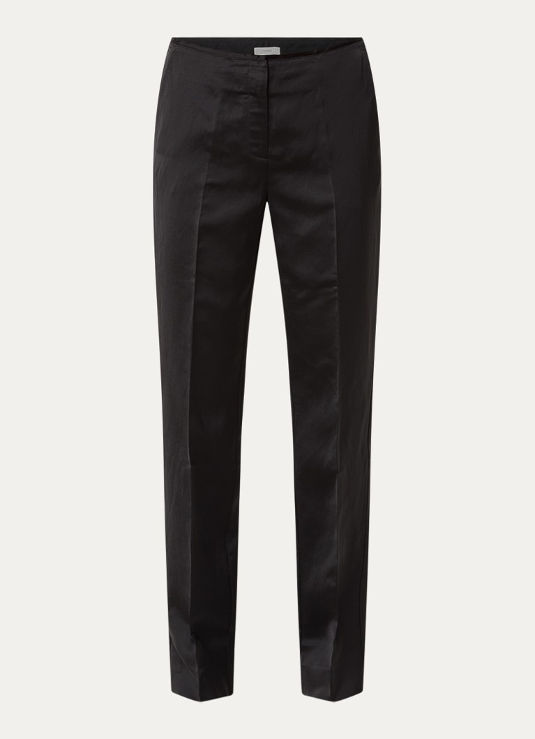 TOTEME Dames Mid waist straight fit pantalon in linnenblend in de kleur Zwart, maat: 38
