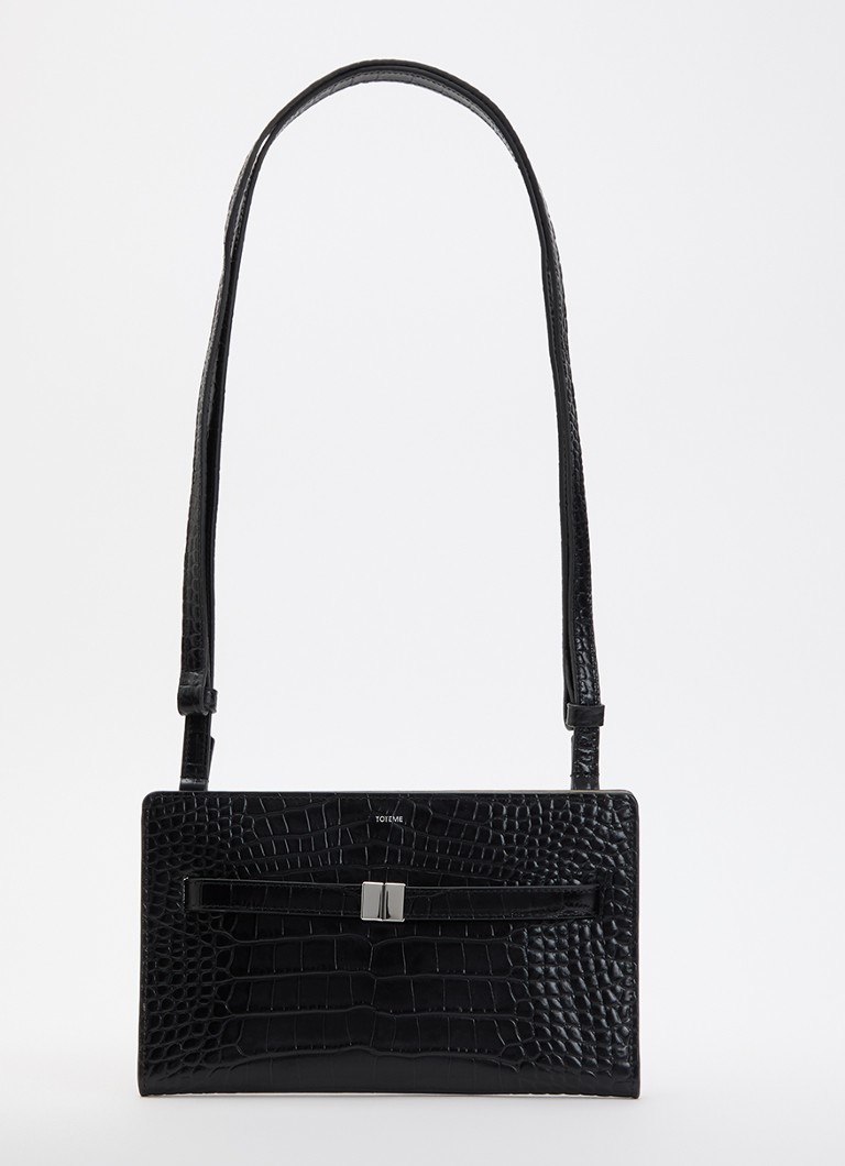 TOTEME Dames Crossbody tas van kalfsleer en cocostructuur in de kleur Zwart, maat: ONE SIZE