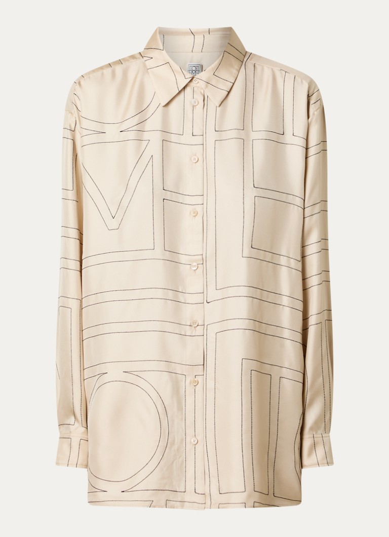 TOTEME Dames Classic blouse van zijde met logoborduring in de kleur Vanillegeel, maat: 38