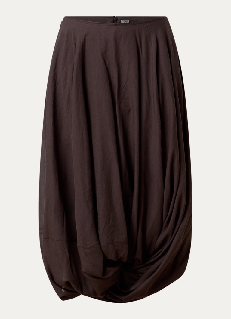 TOTEME Dames Midi rok met gedrapeerd detail in de kleur Bruin, maat: 34