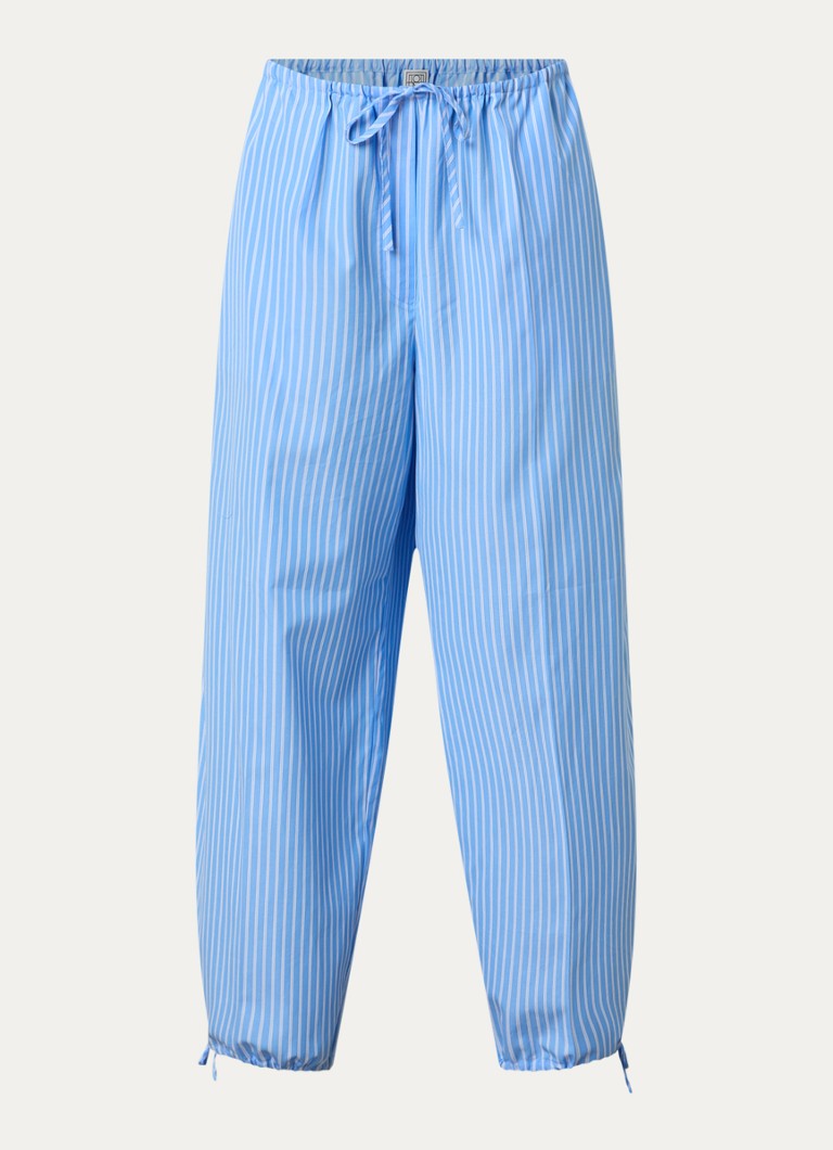 TOTEME Dames High waist tapered fit broek met streepprint en gestrikt detail in de kleur Lichtblauw, maat: 36