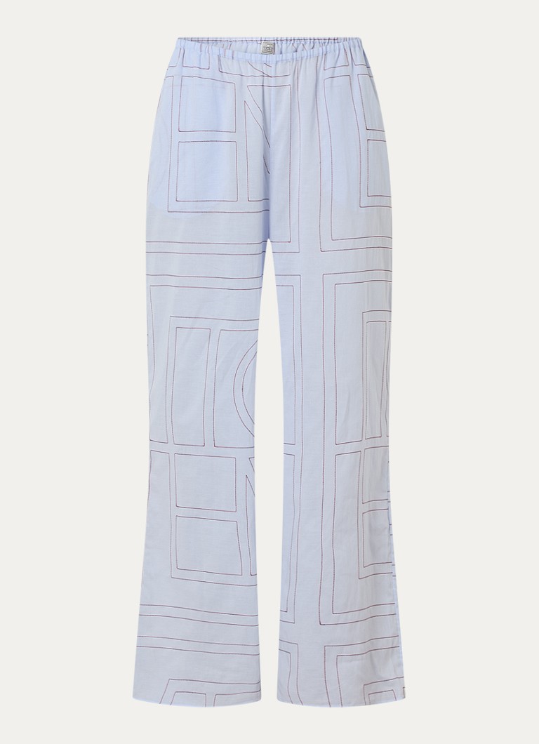 TOTEME Dames Low waist wide fit broek met logoborduring in de kleur Lichtblauw, maat: 36