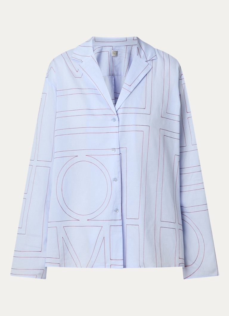 TOTEME Dames Monogram blouse met logoborduring in de kleur Lichtblauw, maat: 40
