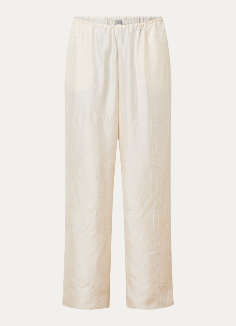 TOTEME Dames Monogram low waist wide fit broek van zijde met logoborduring in de kleur Gebroken wit, maat: 40