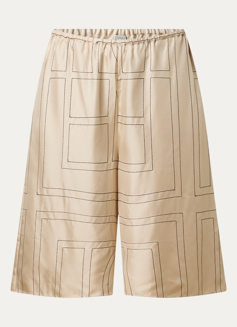TOTEME Dames Low waist wide fit culotte van zijde met logoprint borduring in de kleur Vanillegeel, maat: 40
