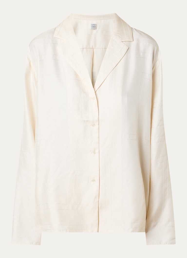 TOTEME Dames Monogram blouse van zijde met logoborduring in de kleur Gebroken wit, maat: 34