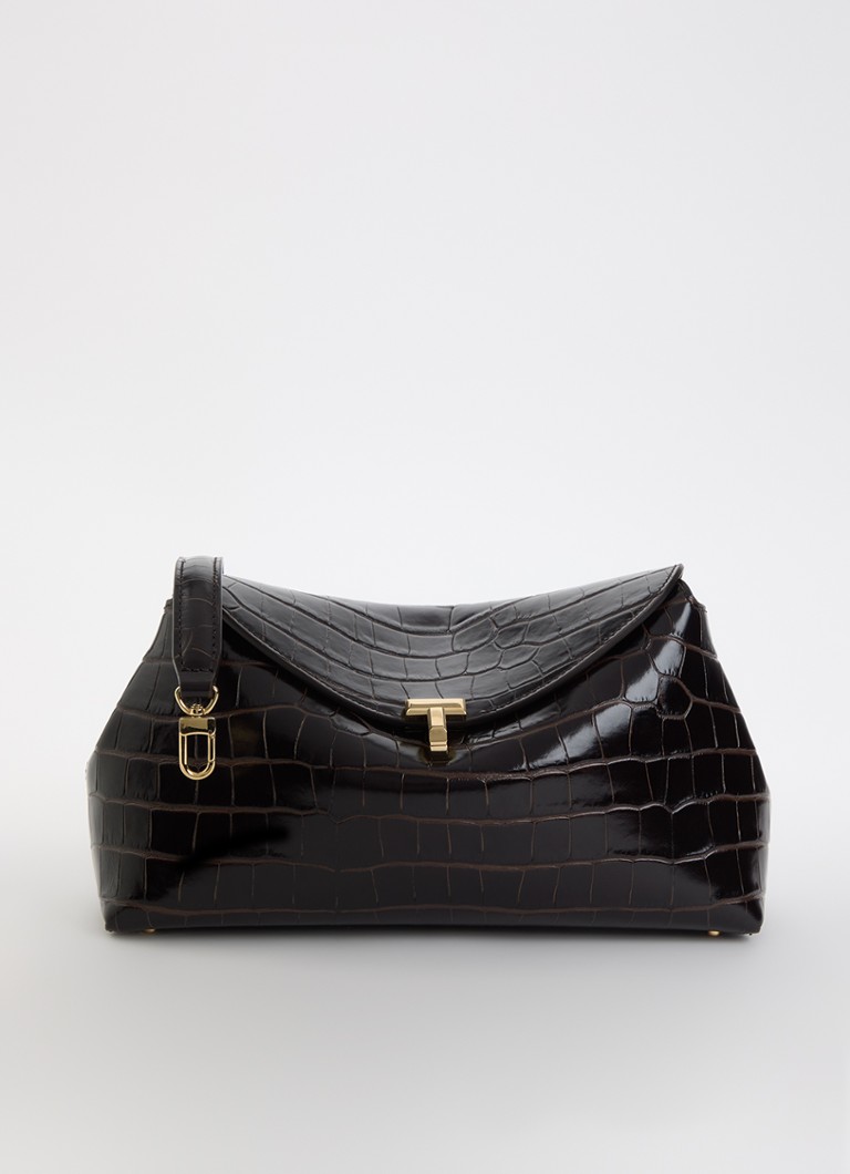 TOTEME Dames Clutch van kalfsleer met crocostructuur in de kleur Donkerbruin, maat: ONE SIZE