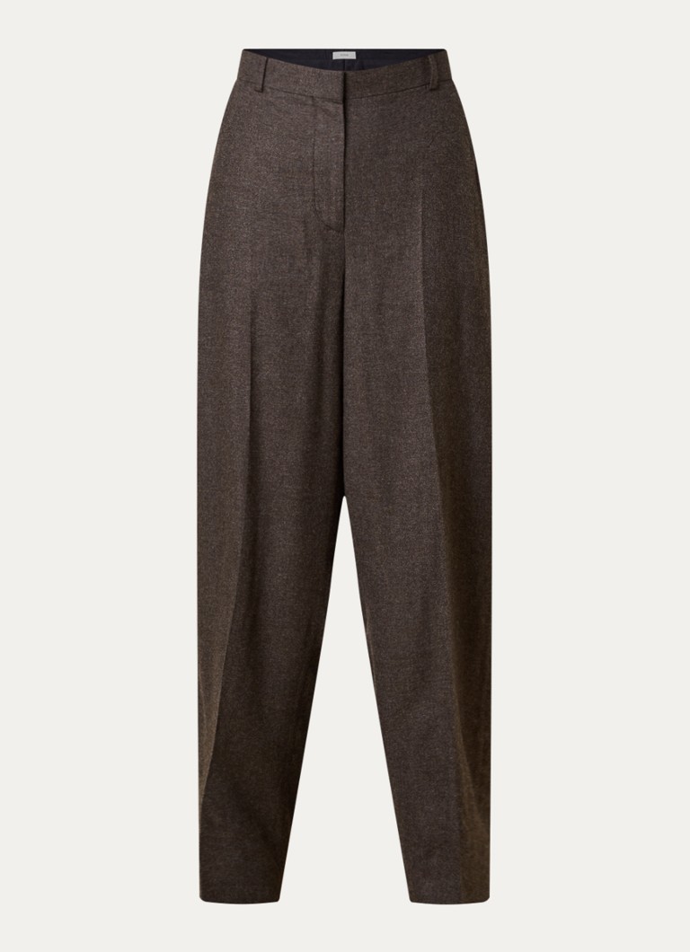 TOTEME Dames High waist loose fit pantalon in wolblend met gemêleerd dessin in de kleur Taupe, maat: 40