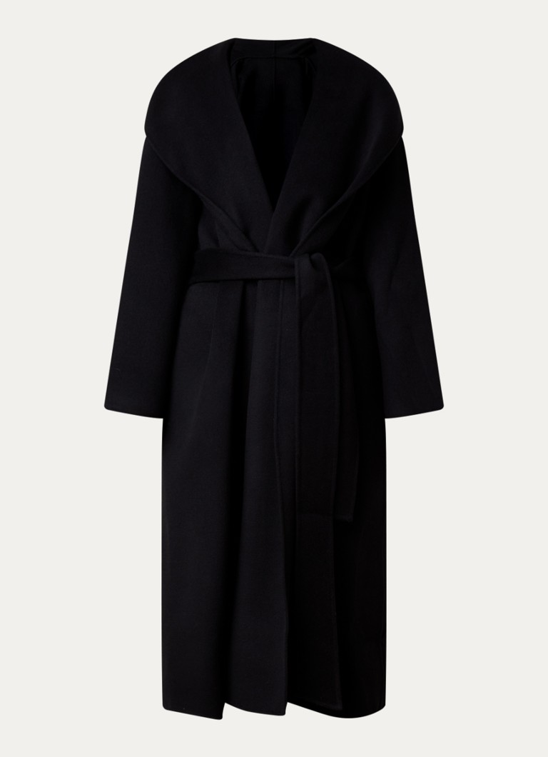 TOTEME Dames Mantel van wol met ceintuur en steekzakken in de kleur Zwart, maat: S
