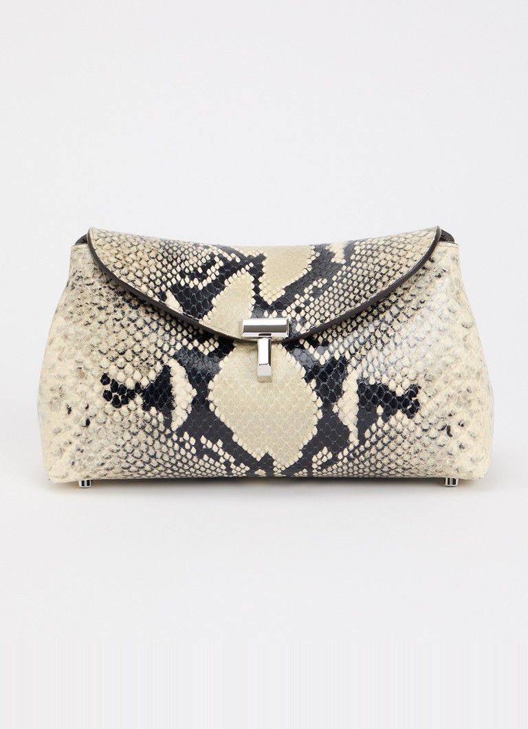 TOTEME Dames Mini T-lock clutch van leer met slangenstructuur in de kleur Ivoor, maat: One Size