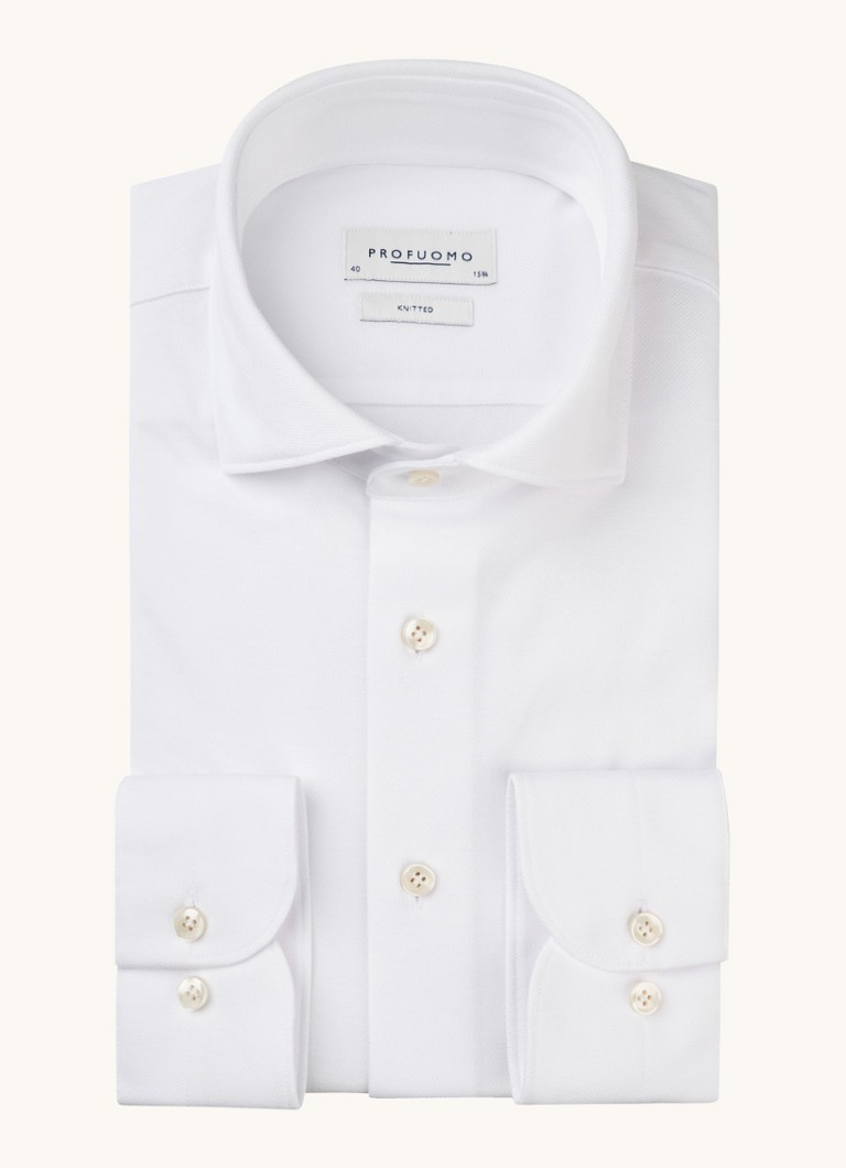 Profuomo Heren Slim fit knitted overhemd met cut away kraag in de kleur Wit, maat: 38