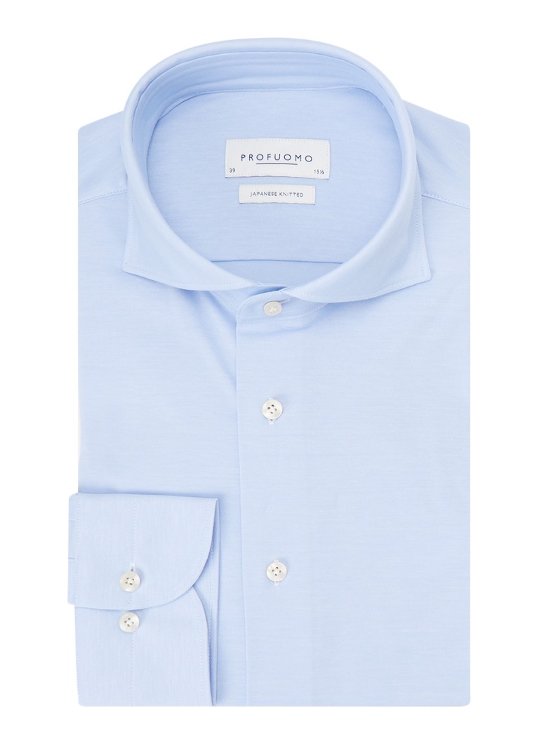 Profuomo Heren Slim fit Japanese knitted shirt in de kleur Lichtblauw
