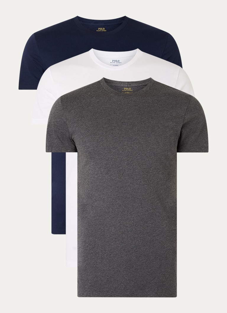 Ralph Lauren Heren T-shirt met logoborduring in 3-pack in de kleur Donkerblauw, maat: S