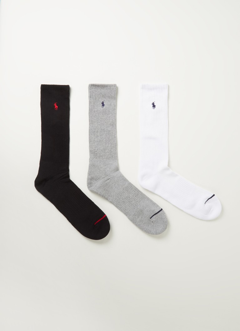 Ralph Lauren Heren Sokken met logo in 3-pack in de kleur Grijsmele, maat: 43/46
